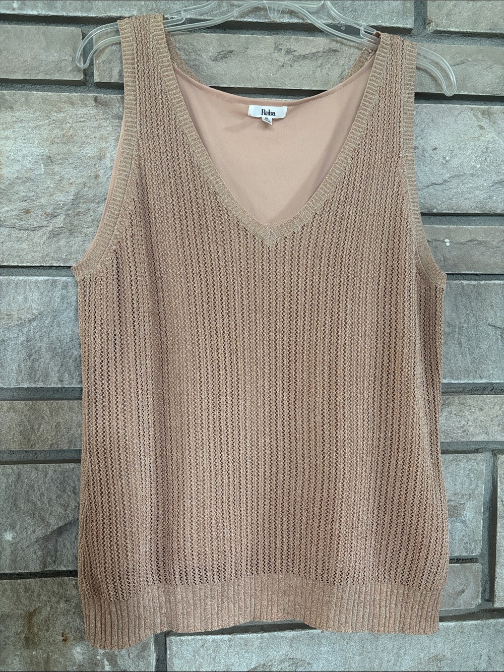 Reba Beige Knit V-Neck Tank Top